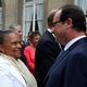 French President François Hollande greets French Justice Minister Christiane Taubira during a reception in honor of the French armed forces at the Hôtel de Brienne in Paris July 13, 2014.
THOMAS SAMSON/AFP/Getty Images